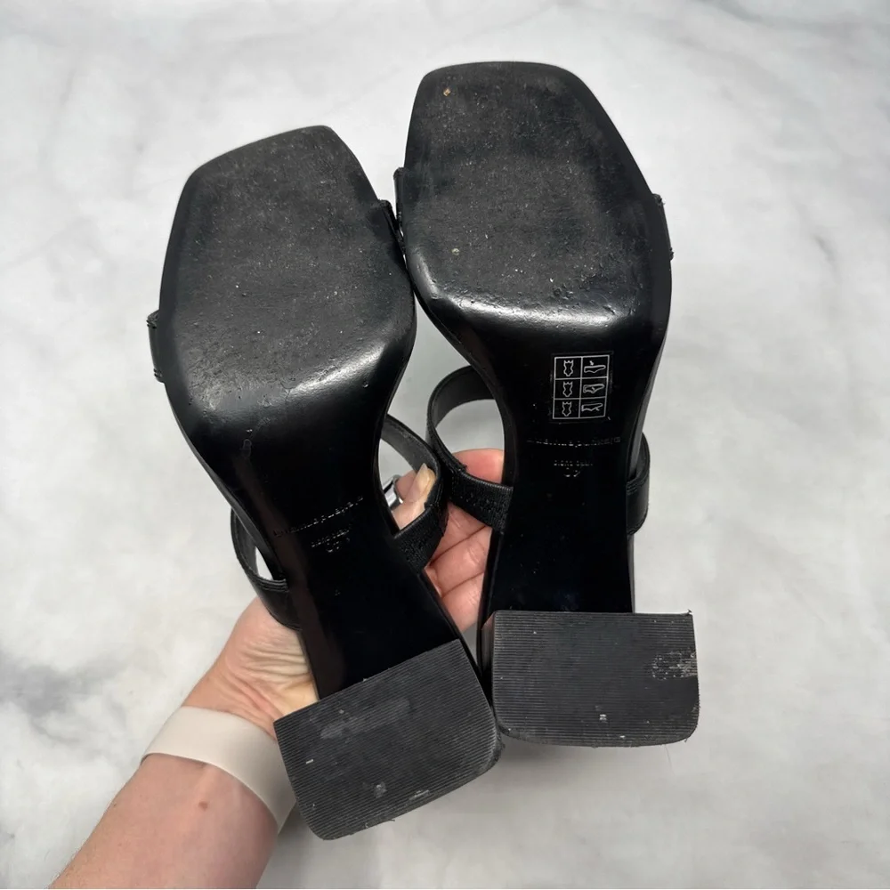 Alexander Wang Hayden Leather Square Toe Minimalist Slide Mule Sandal Heel Black